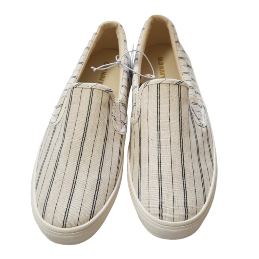Nwt Old Navy Canvas Striped Slip -On Sneakers With Stretch Gore Size 8
